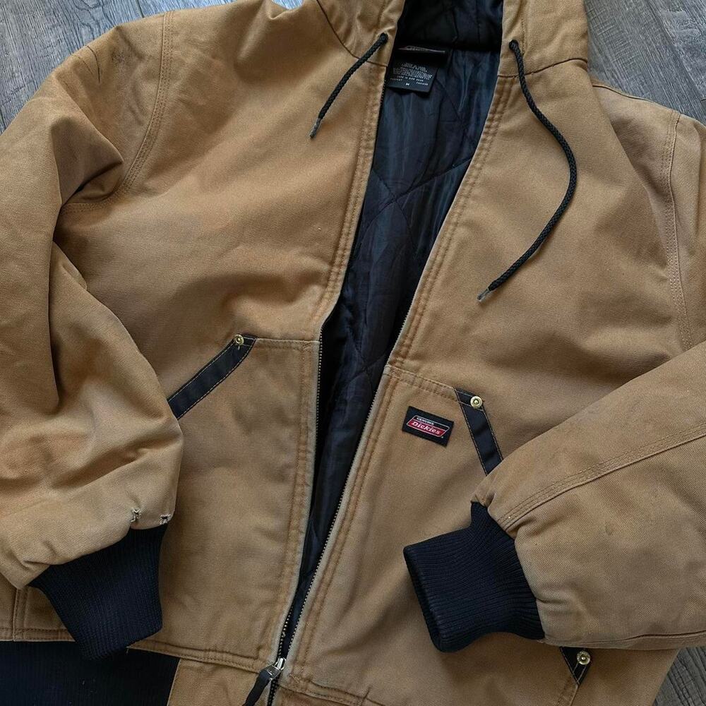 Swag Vintage Y2K Thrashed Dickies Brown Canvas Hooded Work Jacket - Picture 5 of 8